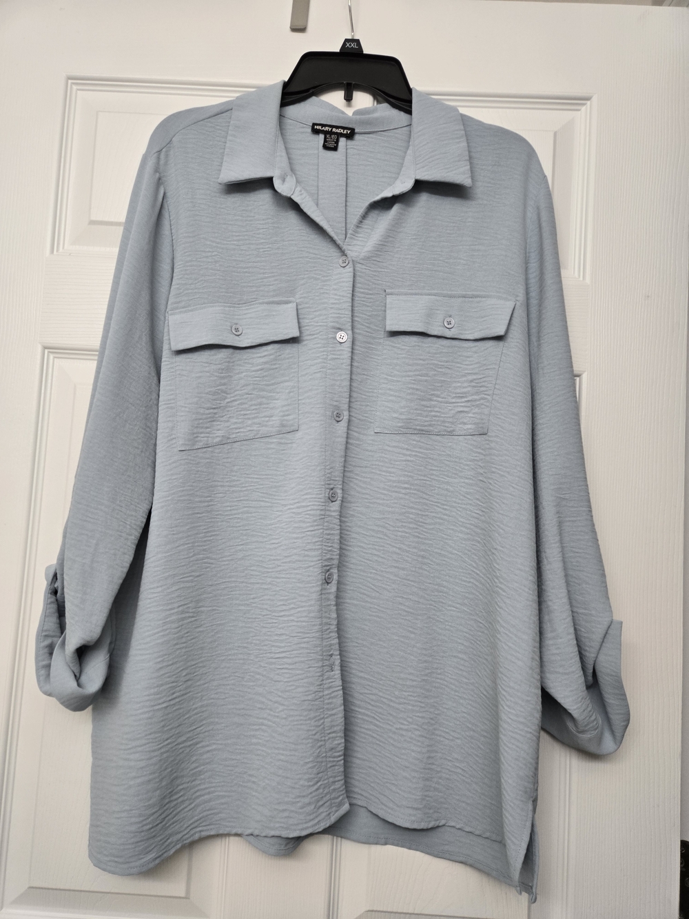 Hilary Radley Light Blue Relaxed Button-Down Shirt with Chest Pockets